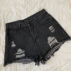 Black High-Waisted Distressed Jean Shorts